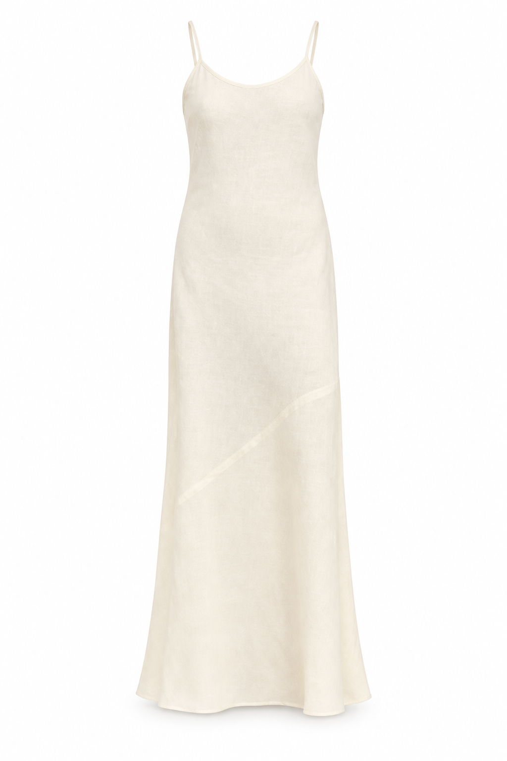 Vanilla linen ankle-length slip dress with fine straps and a softly flared hem