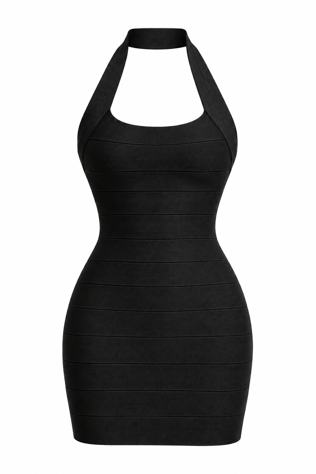 Black halter-neck bandage mini dress