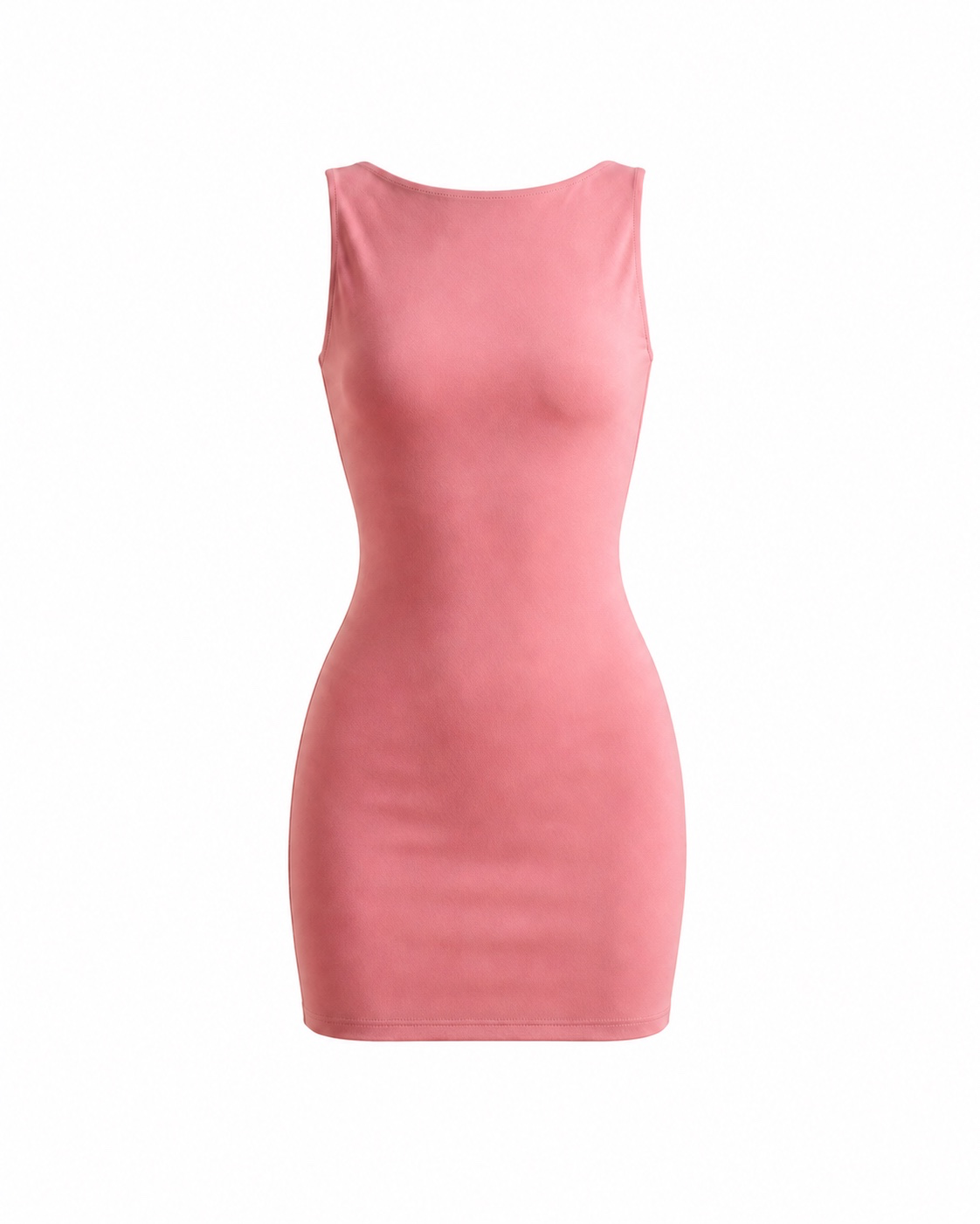 Editorial interpretation of a fitted pink mini dress