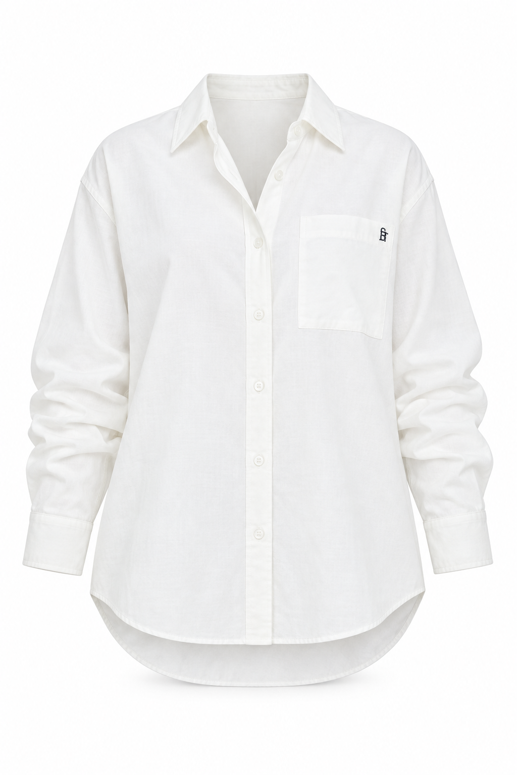 Ivory oversized Oxford shirt with a pointed collar and chest pocket